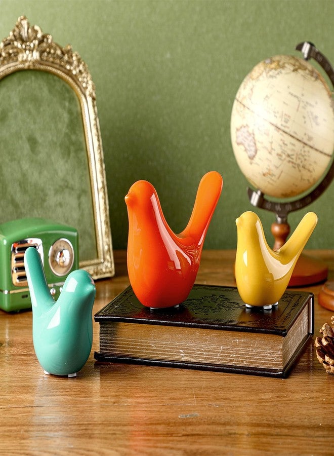 AceOrbit 3pcs Mid Century Modern Decor Medieval Table Decor Ceramic Birds Orange Blue and Yellow Ceramic Birds for Home Office Table Desktop Bookshelf Mantelpiece Shelf Centerpiece - Image 1